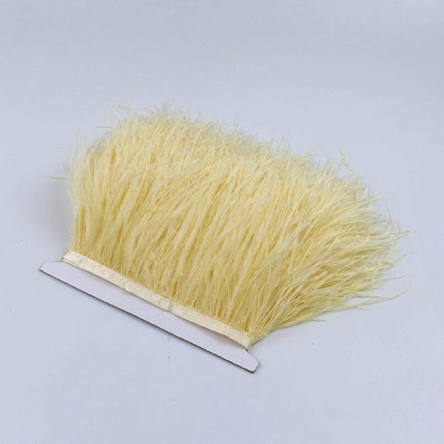serony 1 Yard Dyed Ostrich Feather Fringe Trim Ribbon Embellishment Beige