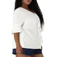 thumbnail image 4 of GRACE & GRANDEUR Women's Plus Size Blouse Ruffle Front Smocked Sleeves V Neck Solid Casual Tops 1X White, 4 of 8