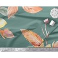 thumbnail image 3 of Soimoi Green Georgette Viscose Fabric Leaves & Peach Floral Decor Fabric Printed BTY 42 Inch Wide, 3 of 3