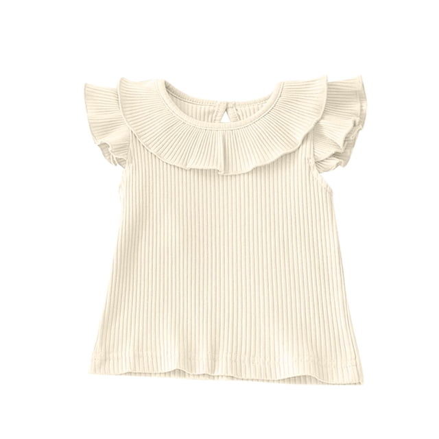 LLYwey Baby Girls Ruffle Tank Tops - Toddler Casual Ribbed Smocked Sleeveless T-Shirts - Kids Button Keyhole Back Summer Tanks, T-7, Yellow, 6 Months