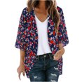 thumbnail image 2 of TIMIFIS Women Chiffon Printed Cardigan Kimono Robe Tops Beach Bikini Cover up Blouse-Navy-2-XXLFall, 2 of 5
