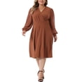 thumbnail image 2 of GRACE & GRANDEUR Robe pour Femme Grande Taille Manches Longues Pois Suisses Col en V Portefeuille Robes Formelles 4X Caramel, 2 of 6