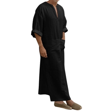 Ketyyh-chn99 T-Shirts Graphiques pour Hommes Vêtements d'Automne Hommes Mode Décontractée Coton Lin Col en V Manches Longues Robe Veste Noir,3TG