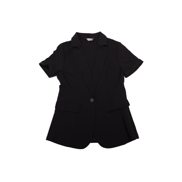 INSPIRE CHIC Blazer pour Femme à Revers Cranté, un Bouton, Veste de Complet à Manches Courtes, Noir, P