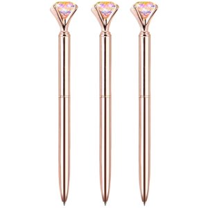 Amdohai 3 PCS Stylos à bille Rose Gold Diamond amélioré avec grand diamant coloré Bling Metal Ballpoint Pen fournitures de bureau Stylo cadeau pour Noël anniversaire de mariage