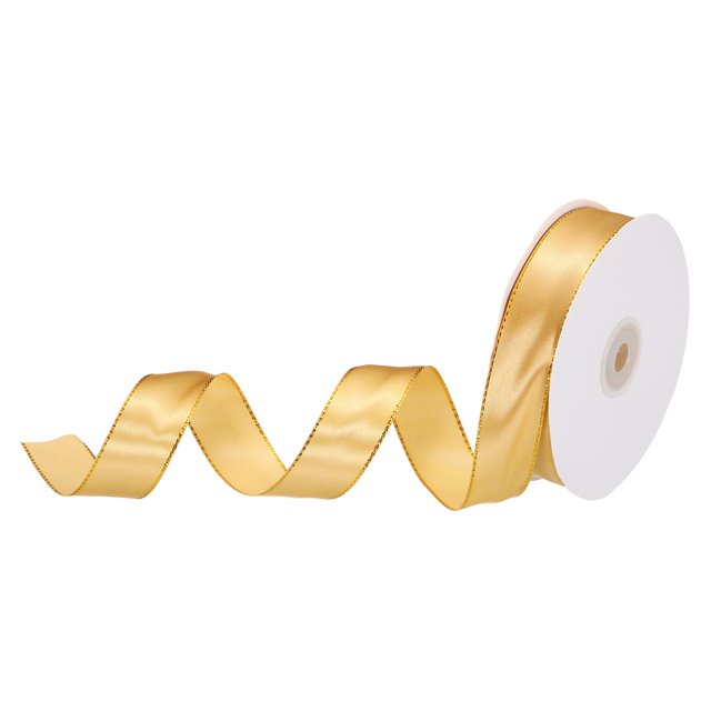 Unique Bargains 1 Inch 50 Yard Wide Satin Ribbon with Gold Edges Grosgrain Fabric Ribbon for Gift Wrapping, Champagne Gold