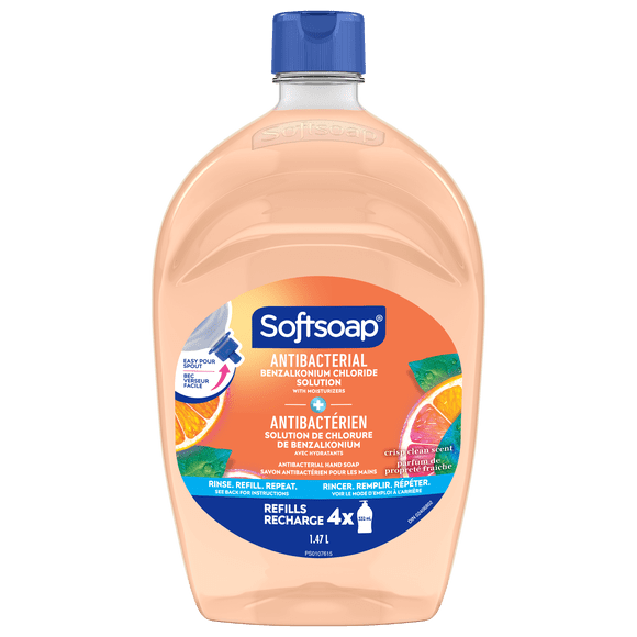 Savon mains antibactérien Softsoap Crisp Clean, flacon de recharge de 1,47 L
