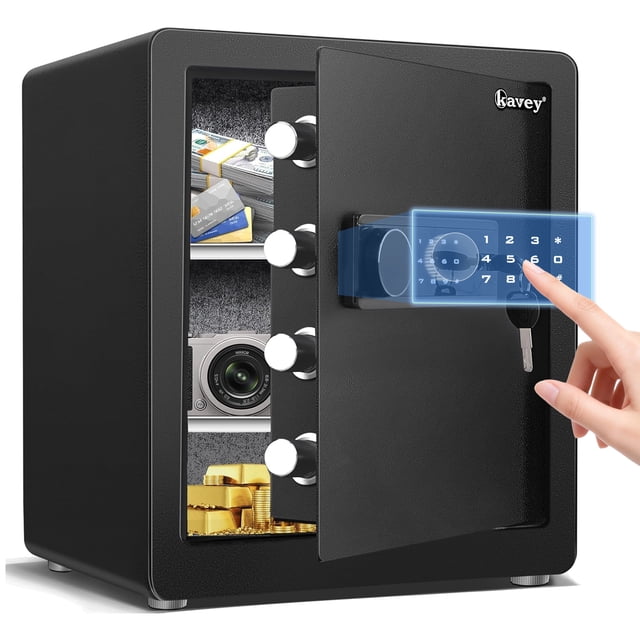 Home Safe Box, Large Digital Security Safe with Backlit Touchscreen Keypad, 4 Solid Locking Bolts & Dual Alarm System, Velvet Interior & Adjustable Shelf for Jewelry Money Documents