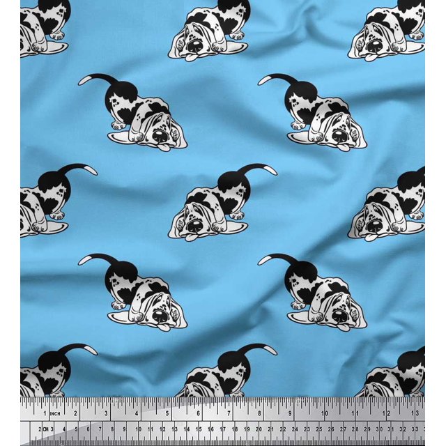 Soimoi Polyester Crepe Fabric Basset Hound Dog Print Sewing Fabric Yard 52 Inch Wide