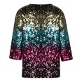 thumbnail image 4 of Penkiiy T-shirt Blouse à Paillettes Mardi Gras pour Femmes, Col Rond, Manches 3/4, Multicolore, 4 of 5