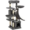 thumbnail image 1 of PawHut Arbre à Chat Tour 52,5 Pouces avec Lit, Condos pour Chats, Hamacs, Gris Foncé, 1 of 10