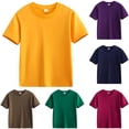 thumbnail image 4 of T-shirt Enfant Manches Courtes Coton Col Rond Couleur Unie Blouse Décontractée Été Tops Violet 7-8 Ans, 4 of 5