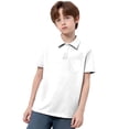 thumbnail image 3 of Sunnyoo Polo à Poche pour Grands Garçons, T-Shirt à Manches Courtes Uni, Blanc, 3 of 3