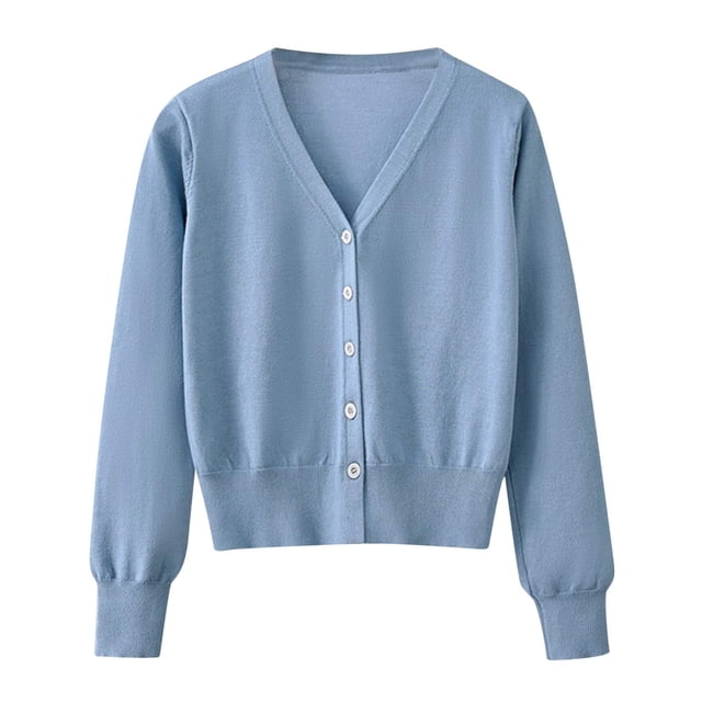 Timegard Cardigan for Women Lightweight Fall Cropped Solid Color Open Front Button Sweater Knit Coat