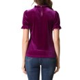 thumbnail image 3 of INSPIRE CHIC Chemise à Col à Volants pour Femmes, Manches Courtes, Hauts en Velours, Blouse TG, Violet, 3 of 6