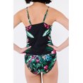 thumbnail image 1 of POGLIP Women's Black Leaf & Flower Print Ruched Tankini Set, 1 of 6