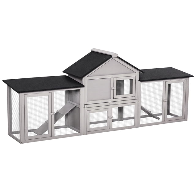 CoSoTower Large Rabbit Hutch Wood Bunny Cage Outdoor Guinea Pig House with Double Runs Slide Out Tray Ramps