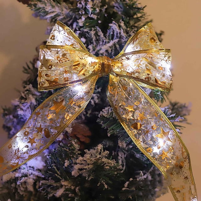 4m/40-LED Christmas Ribbon Lights with Battery Box, Glittering Bow String Lights for Tree Decorations, Gifts, and Indoor Holiday Atmosphere
