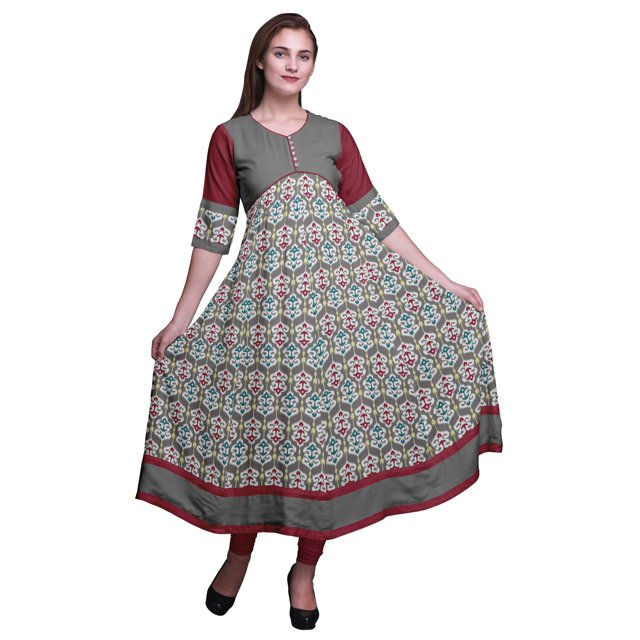 Bimba Print Long Party Wear Anarkali Kurta Flared A Line Kurtis For Women