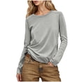 thumbnail image 1 of Yanlir Haut à Manches Longues Col Rond Décontracté Couleur Unie Confortable Extensible pour Femmes (Gris, TG), 1 of 8