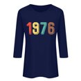 thumbnail image 2 of Uootdi Hauts pour Femmes Manches 3/4 Col Rond Imprimé Arc-en-Ciel Rétro 1976 Coupe Décontractée T-Shirts Nostalgiques d'Été Cadeau, 2 of 4