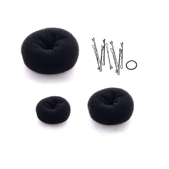 Beaute Galleria 3 Pcs Créateur de Chignons Style Anneau Maille Chignon Chaussette de Ballet (Grand Moyen Petit) (Noir)