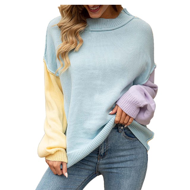 IROINID Pull à Col Rond pour Femmes Couleur Unie Confortable Mi-Longueur Manches Longues Grande Taille