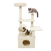 Gymax 48'' Tall Cat Tree w/ Large Condo Padded Top Perch Jute Scratching Post Tunnel Beige