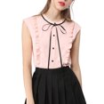 thumbnail image 1 of Unique Bargains Femmes Cravate Cou Cap Manches Bouton Bas Chemise d'Été à Volants, 1 of 7