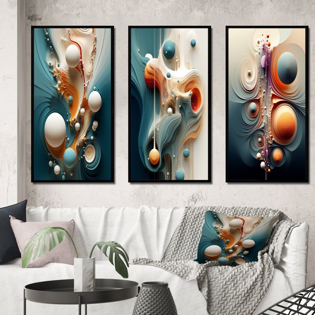 Designart "Organic Blessings from the Otherworldly Multiverse II" Minimalism Framed Wall Art Set Of 3 - White Abstract Minimalism Frame Gallery Set For Office Decor