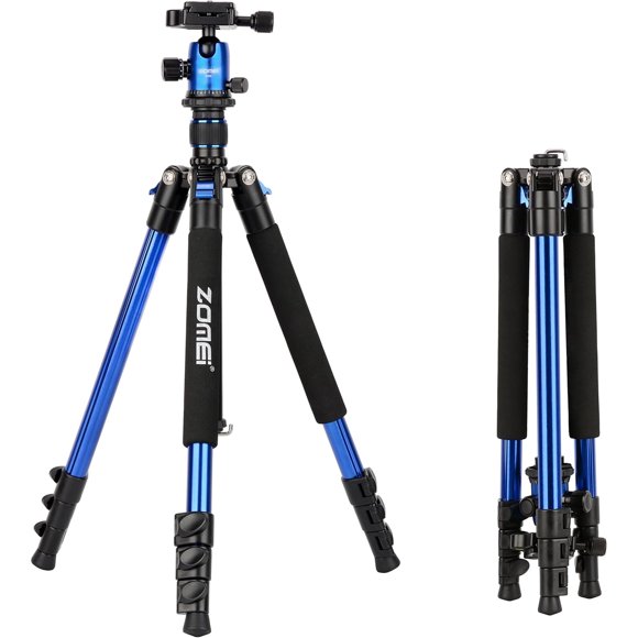Zomei Q555 62.5" Camera Tripod,Lightweight and Compact Aluminum Portable Travel Tripod with 360 Degree Ball Head for Nikon Canon All DSLR and Digital Camera Blue
