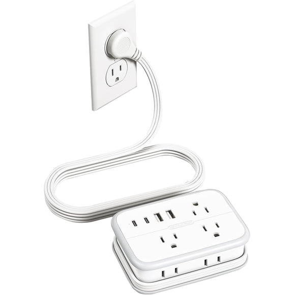 Travel Power Strip, 6 Outlets 4 USB Ports(2 USB C), 4ft Extension Cord Wrapped Around Small Power Strip, Compact for Travel, Hotel, Cruise Approved, White