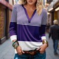 thumbnail image 2 of FAIWAD Hauts pour Femmes Classiques à Rayures Color Block T-Shirts Habillés Décontractés Col en V Manches 3/4 Blouses, 2 of 5