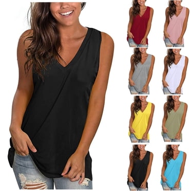 Summer Savings Clearance!yoeyez Blouses for Women Dressy Casual,Athletic Tank Tops for Women Ladies V Neck Sleeveless T Shirt Plus Size Solid Color Tee Black,XXL