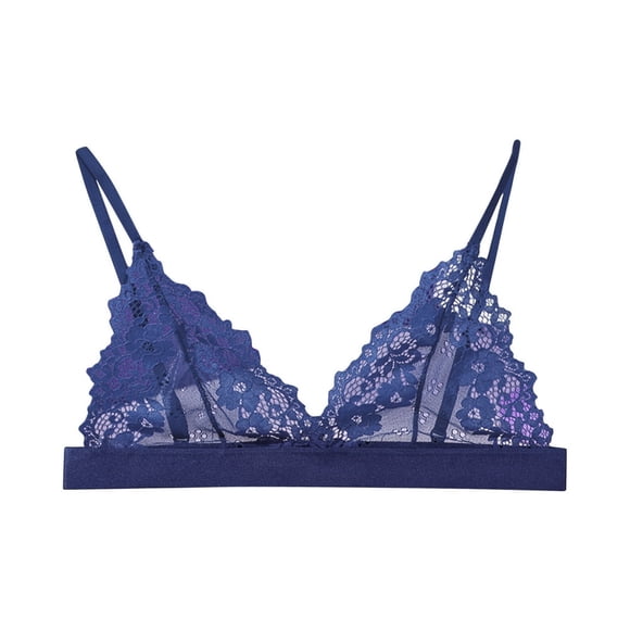 Soutien-gorge Sans Armatures en Dentelle pour Femmes à Col en V Profond, Couvrance Totale, Sans Armatures, Grande Taille, Bleu Foncé