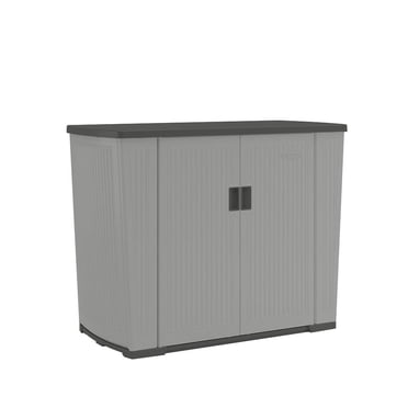 Suncast Backyard Oasis 130 Gallon Resin Storage Unit, 8 sq. ft Pad-Lockable Outdoor Deck & Patio Organizer with Adjustable Shelf - Dove Gray