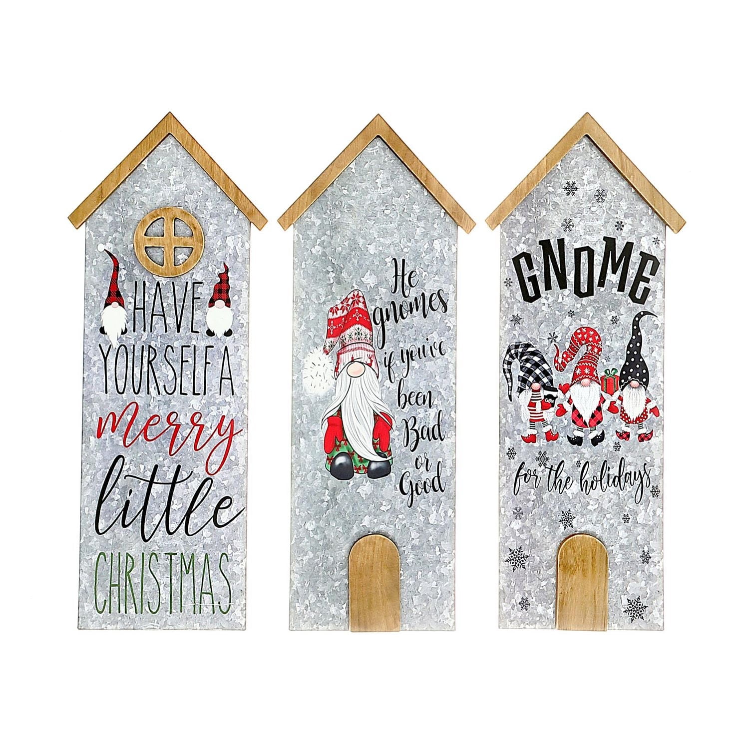 House Shaped Galvanized Gnome Greetings (Asstd) - Set of 3