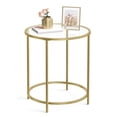thumbnail image 1 of VASAGLE Round Side Table, Glass End Table with Steel Frame, Small Coffee Accent Table, Golden and Transparent, 1 of 5
