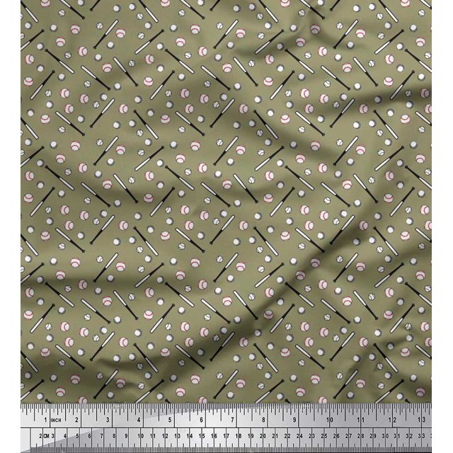 Soimoi Silk Fabric Baseball Sports Decor Fabric Printed Yard 42 Inch Wide