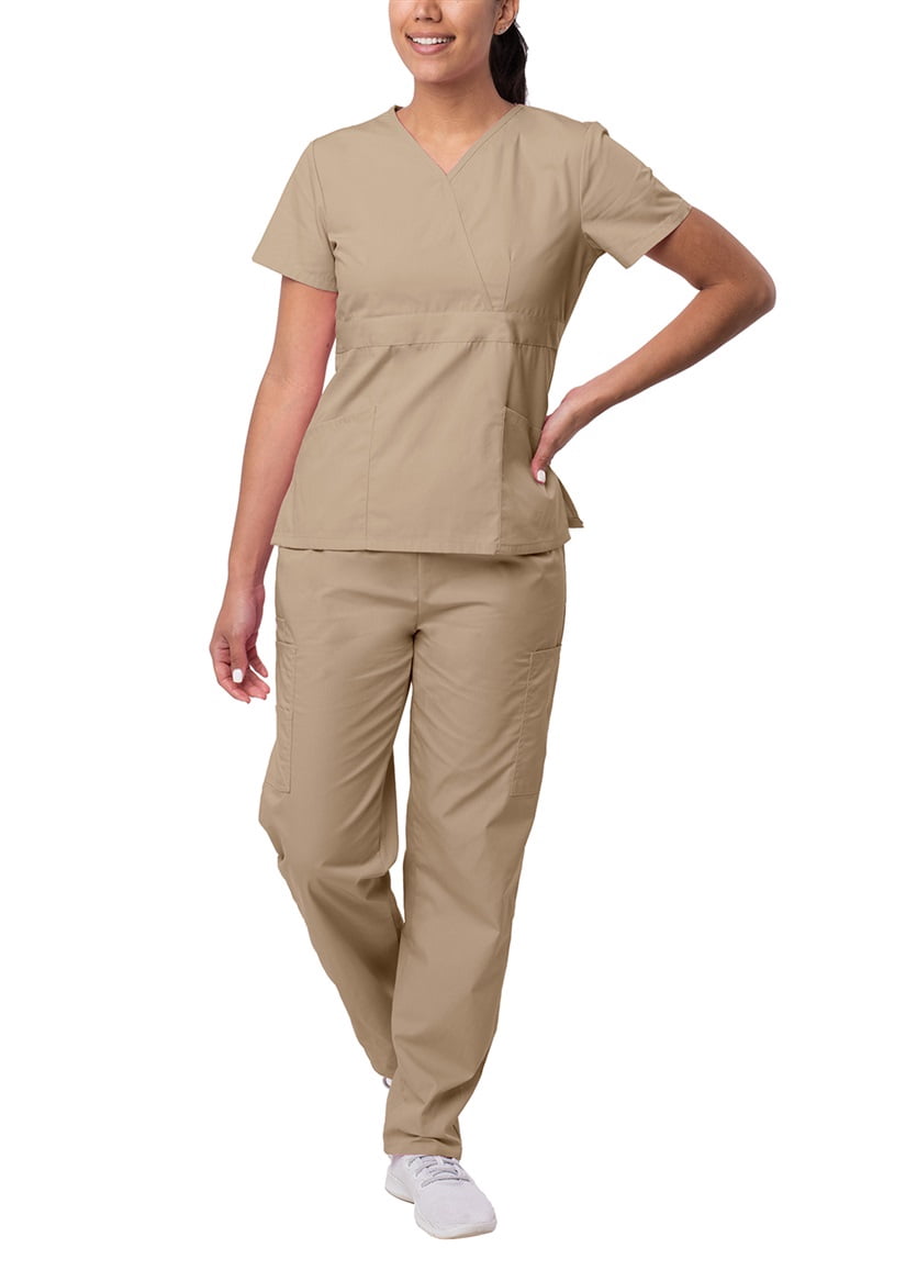 Sivvan Women's Scrub Set - Multi Pocket Cargo Pants & Stylish Mock Wrap Top (Available in 15 Colors)