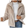 thumbnail image 1 of CEHVOM Women's Spring And Winter New Striped Plush Cardigan Short Coat Clearance, 1 of 3