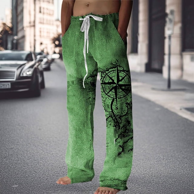 Linen Blend Straight Leg Pants for Everyday Casual Wear Men’s Fashion Reflective Drawstring Details