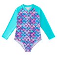 thumbnail image 2 of Kid Girls Swimming Bathing Suit Rash Guard Striped Ruffle Long Sleeve Sun Protection Kids Swimsuit 8-9 Years, 2 of 3