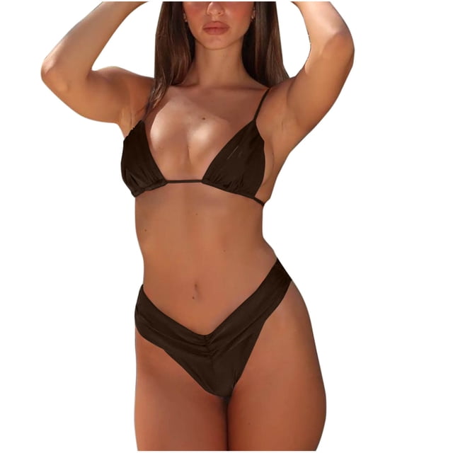 Women's Triangle String Bikini Set Sexy Tie Back Two Piece Swimsuit Cute Spaghetti Strap Bathing Suit
