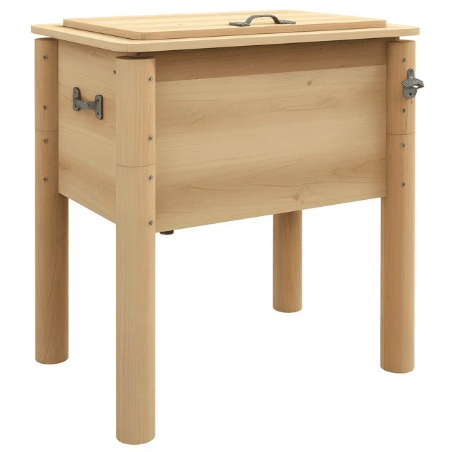 Outsunny 54-Qt Wooden Patio Cooler, Outdoor Cooler Table, Natural