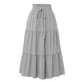 thumbnail image 1 of Bocqde Women's Boho Maxi Skirts Summer Fashion Casual Drawstring Elastic High Waist Long Skirt Solid Color Flowy A Line Ruffle Swing Skirt, 1 of 2
