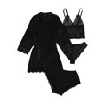 thumbnail image 2 of Faithtur Femmes 4 Pièce Pyjama Set V Cou Cami Tops Dentelle Garniture Shorts Ceinturée Robe Dentelle String Vêtements de Nuit Sets, 2 of 6