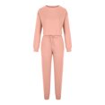 thumbnail image 4 of IROINNID Survêtement pour Femmes Ensemble 2 Pcs Économies Col Rond Couleur Unie Chandail Court Nombril Chandail à Manches Longues Décontracté Pantalon à Cordon Costume Ensemble Athlétique,Pink, 4 of 9