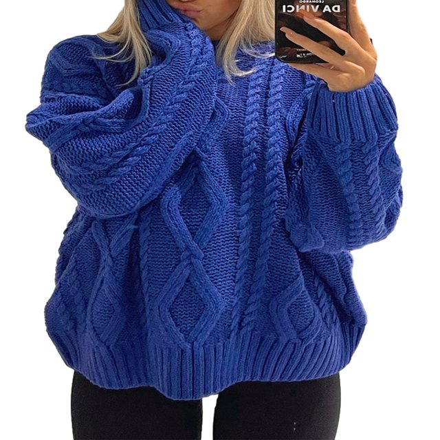 Pull-Over Surdimensionné pour Femmes Automne Col Rond Manches Longues Pull Tricoté Épais Blouse Haut