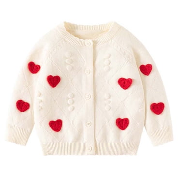 Posijego Baby Girls Cardigan Sweater Valentine's Day Button Closure Knit Long Sleeve Outerwear Spring Fall
